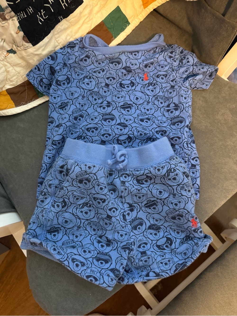 Ralph Lauren Light Blue Teddy Bear Print Short Set